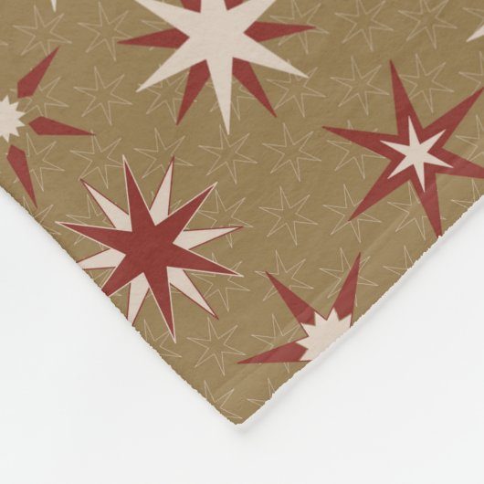 Christmas Red Geo Stars - op gouden patroon. Fleece Deken (Hoek)