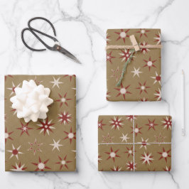 Christmas Red Geo Stars - op gouden patroon. Inpakpapier Vel