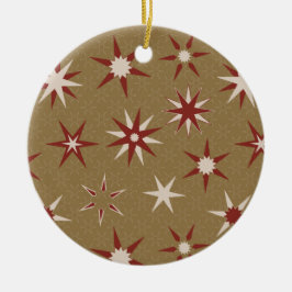 Christmas Red Geo Stars - op gouden patroon. Keramisch Ornament