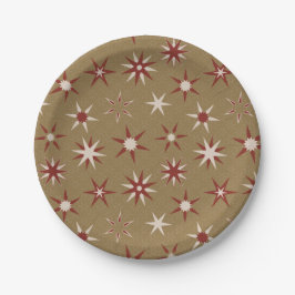 Christmas Red Geo Stars - op gouden patroon. Papieren Bordje