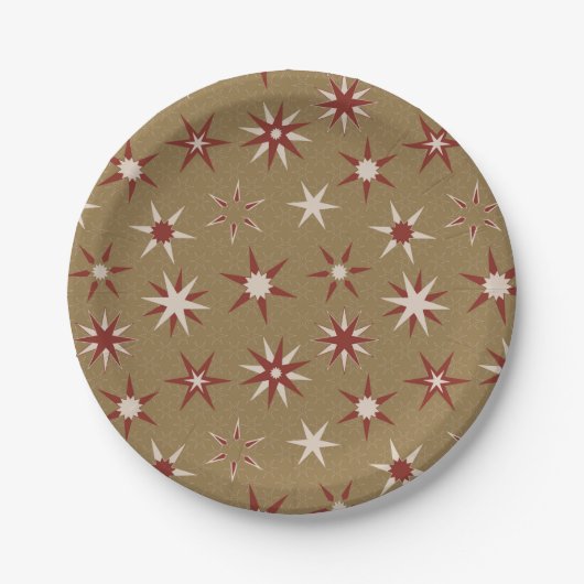 Christmas Red Geo Stars - op gouden patroon. Papieren Bordje (Voorkant)