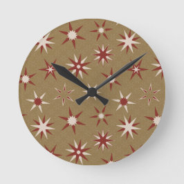 Christmas Red Geo Stars - op gouden patroon. Ronde Klok