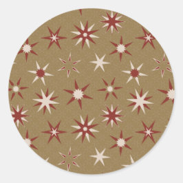Christmas Red Geo Stars - op gouden patroon. Ronde Sticker