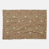 Christmas Red Geo Stars - op gouden patroon. Theedoek (Horizontaal)