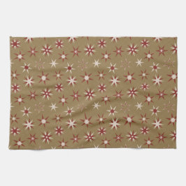 Christmas Red Geo Stars - op gouden patroon. Theedoek
