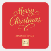 Christmas red gold business logo vierkante sticker (Voorkant)