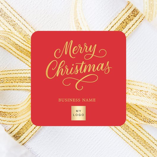 Christmas red gold business logo vierkante sticker