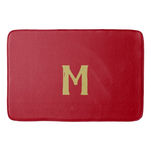 Christmas Red Gold Monogram Badmat (Voorkant)