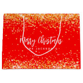 Christmas red gold sparkles name groot cadeauzakje (Voorkant)