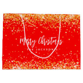 Christmas red gold sparkles name groot cadeauzakje (Achterkant)