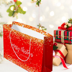 Christmas red gold sparkles name groot cadeauzakje