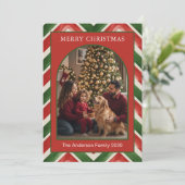 Christmas Red Green Chevron Arch Photo Feestdagenkaart (Staand voorkant)
