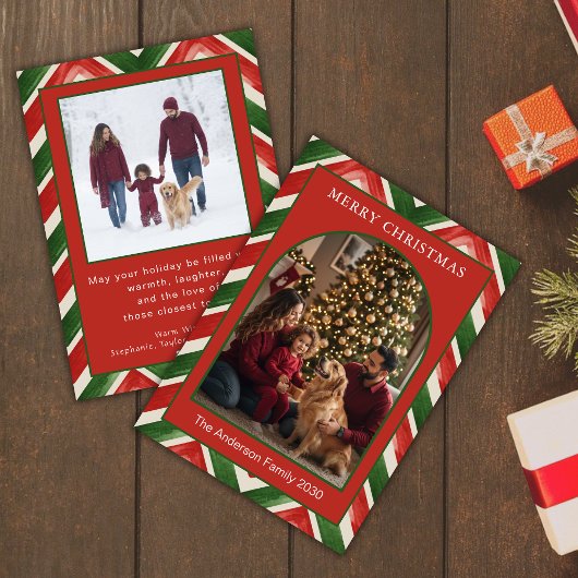 Christmas Red Green Chevron Arch Photo Feestdagenkaart