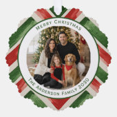 Christmas Red Green Chevron Easy 2 Photos Ornament Kaart (Voorkant)