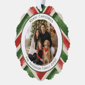 Christmas Red Green Chevron Easy 2 Photos Ornament Kaart (Links)