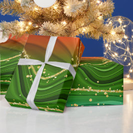 CHRISTMAS RED GREEN & GOLD ABSTRACTE SWIRLS CADEAUPAPIER