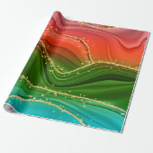 CHRISTMAS RED GREEN & GOLD ABSTRACTE SWIRLS CADEAUPAPIER (Uitgerold)