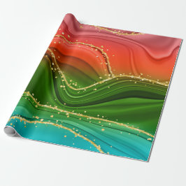 CHRISTMAS RED GREEN & GOLD ABSTRACTE SWIRLS CADEAUPAPIER