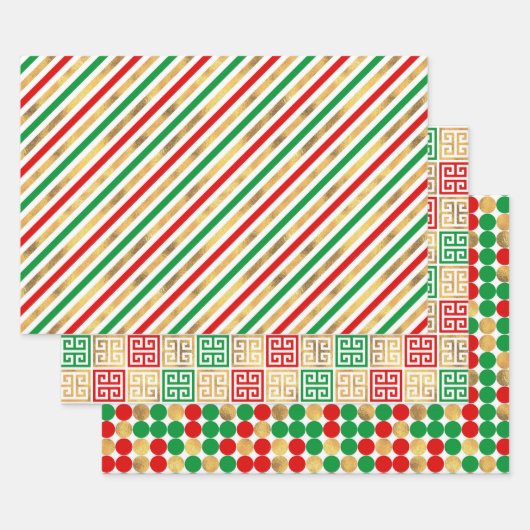 CHRISTMAS RED GREEN GOLD HOLIDAY PATTERNS INPAKPAPIER VEL (Set)