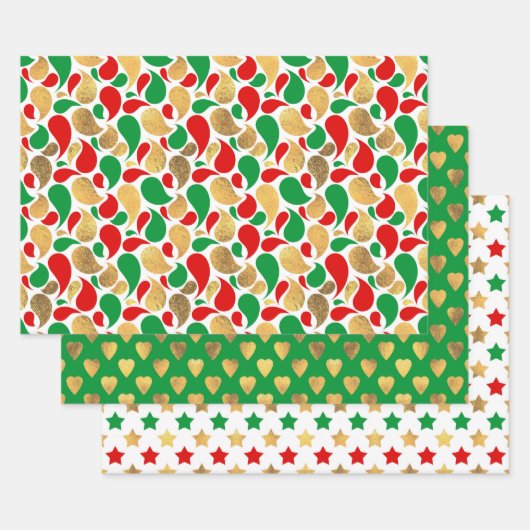 CHRISTMAS RED GREEN GOLD HOLIDAY PATTERNS INPAKPAPIER VEL (Set)