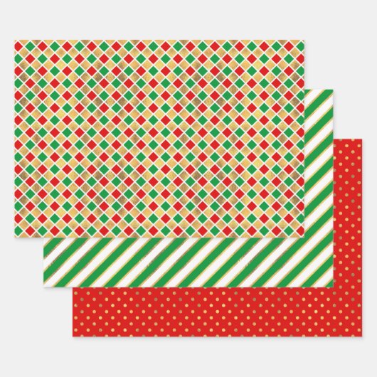 CHRISTMAS RED GREEN GOLD HOLIDAY PATTERNS INPAKPAPIER VEL (Set)