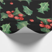 Christmas Red Green Mistletoe Black Cadeaupapier (Hoek)