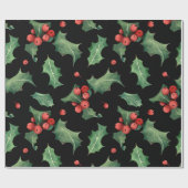 Christmas Red Green Mistletoe Black Cadeaupapier (Vlak)