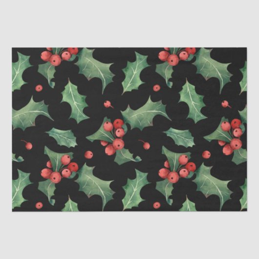 Christmas Red Green Mistletoe Black Tissuepapier (Voorkant)
