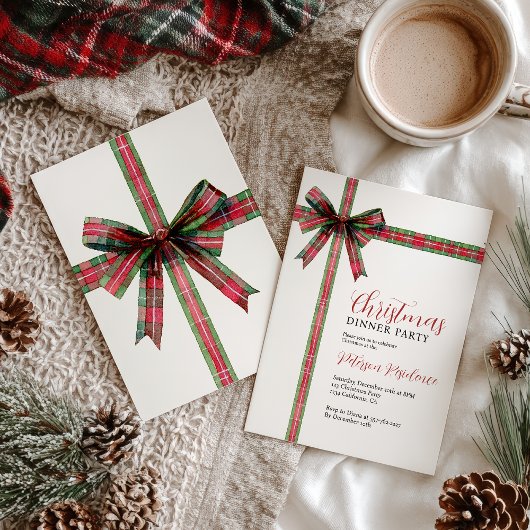 Christmas Red Green Plaid Coquette Bow Holiday Kaart