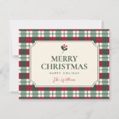 Christmas red green plaid tartan  kaart (Voorkant)