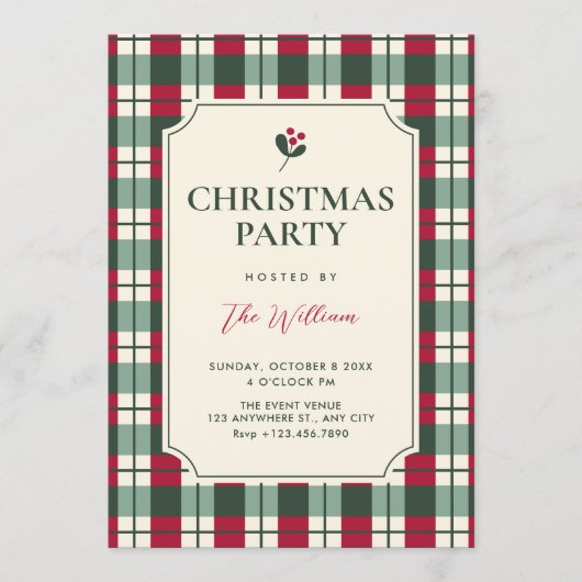 Christmas Red green plaid tartan pattern  Kaart (Voorkant)