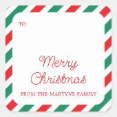 Christmas Red Green Stripes Cadeau Label (Voorkant)