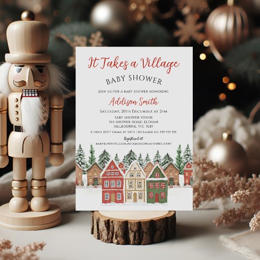 Christmas Red Green Takes A Village Baby Shower Kaart