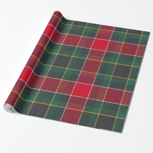 Christmas Red Green Tartan Glossy Holiday  Cadeaupapier (Uitgerold)
