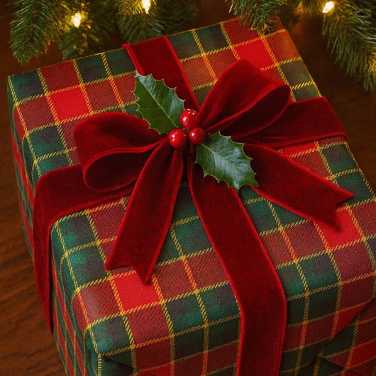 Christmas Red Green Tartan Glossy Holiday  Cadeaupapier