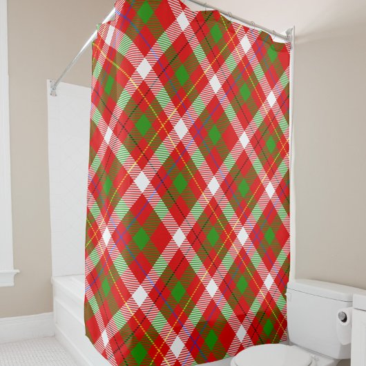 Christmas Red Green White Flannel Plaid Design Douchegordijn