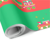 Christmas RED & GREEN With Trains. Santa Cadeaupapier (Rol Hoek)