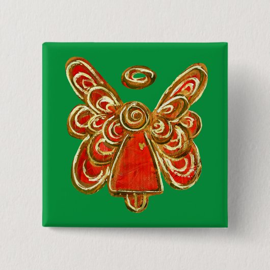 Christmas Red Guardian Angel Art Custom Pin Button (Voorkant)