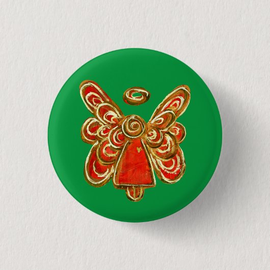 Christmas Red Guardian Angel Art Custom Pin Button (Voorkant)
