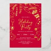 Christmas Red Hand Drawn Holiday Baking Party  Folie Uitnodiging (Voorkant)