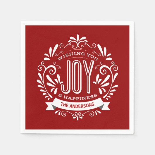 CHRISTMAS RED HOLIDAY JOY CHALKBOARD GEPERSONALISE SERVET (Voorkant)
