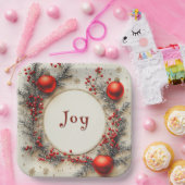 Christmas Red Ornaments Berries Snowflakes Papieren Bordje (Feest)