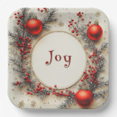 Christmas Red Ornaments Berries Snowflakes Papieren Bordje (Voorkant)