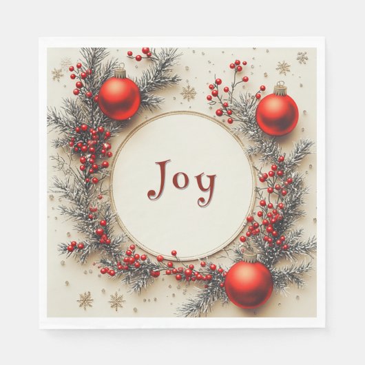 Christmas Red Ornaments Berries Snowflakes Servet (Voorkant)