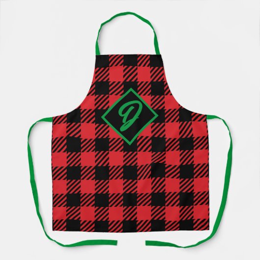 Christmas Red Plaid | Gepersonaliseerde monogram Schort (Voorkant)