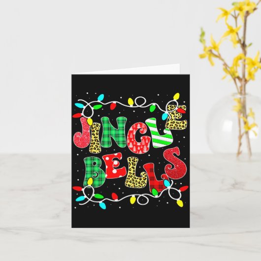 Christmas Red Plaid Jingle Bells Christmas Family  Kaart (Gele Bloem)