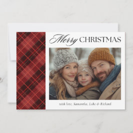 Christmas Red Plaid  Photo Holiday Card Feestdagenkaart