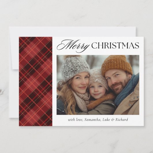 Christmas Red Plaid  Photo Holiday Card Feestdagenkaart (Voorkant)