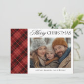 Christmas Red Plaid  Photo Holiday Card Feestdagenkaart (Staand voorkant)