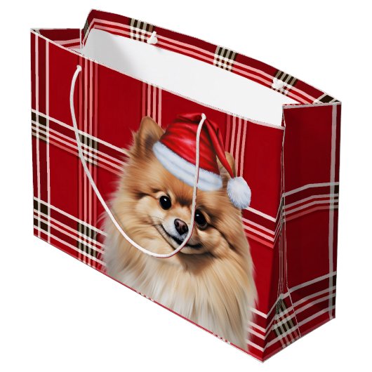 Christmas Red Plaid Pomeranian Dog Lover Groot Cadeauzakje (Achterkant Gekanteld)